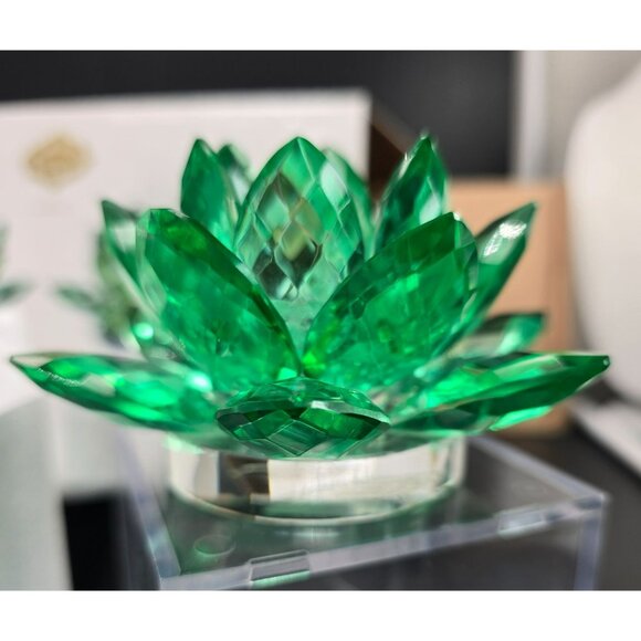 Shannon Crystal Emerald Green Crystal Lotus Candle Holders Godinger NIB JJ3973 - Picture 9 of 15